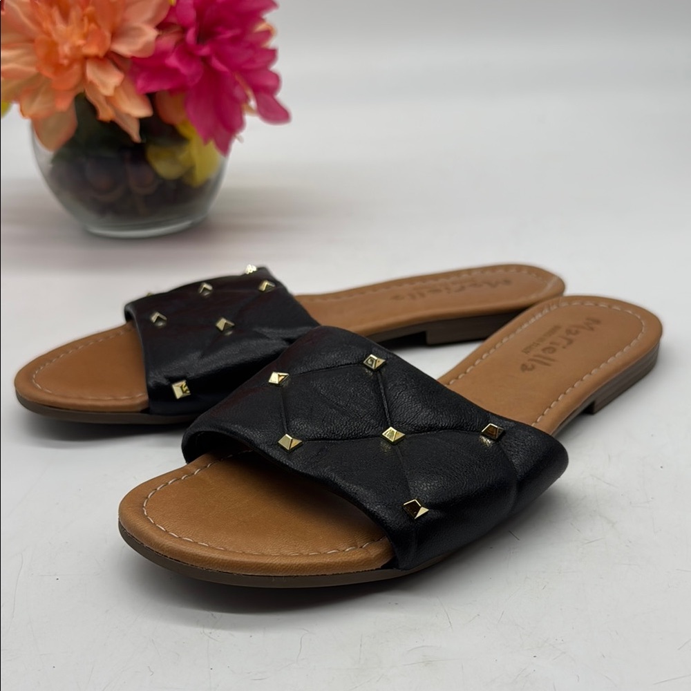 Mariella Black Studded Slide Sandals BSN9839C